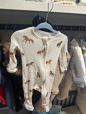 Cream Horse-Print Baby One-Piece Romper